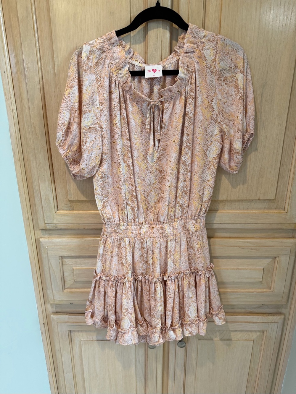BuddyLove Ray Peach Snake Print Ruffle Mini Dress